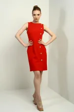 Kadın Kendinden Telalı Yan Düğmeli Kısa Elbise