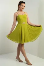 Women's Strappy, Back-Tie, Front-Opening, Lined Chiffon Short Flared Dress