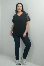 Jean taille haute à jambes droites en lycra pour femme, grandes tailles