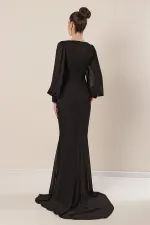 Wrap Neckline, Gathered Front, Lined Long Chiffon Dress