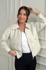 Kadın Torba Cepli Önü Fermuarlı Süet Mont