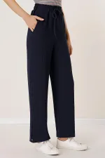 Beli Lastikli yandan Yırtmaçlı Cepli Örme Pantolon