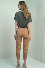 Pantalon carotte pour femme, taille élastique, poches latérales