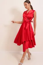 Wrap Neckline Lace-up Satin Dress