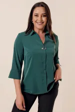 Chemisier grande taille à col polo et manches trois-quarts