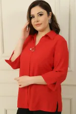Polo Collar Quarter Sleeve Plus Size Blouse