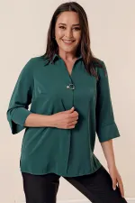 Chemisier grande taille à col polo et manches trois-quarts