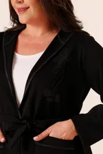 İçi Kolsuz Atletli Kapüşonlu Torba Cepli Kuşaklı Çiçek Baskılı Hırka Büyük Beden 2'li Takım