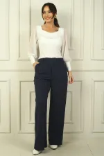 Pantalon palazzo à rayures verticales et poches latérales pour femme