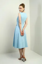 Robe midi évasée drapée en crêpe pour femme, ornée de pierres à la taille