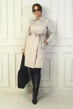 Manteau pour femme à boutons, ceinture et poches