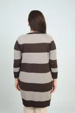 Kadın Enine Kalın Çizgili Büyük Beden Hırka