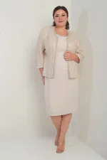 Robe sans manches doublée pour femme avec veste ornée de sequins et de pierres, ensemble deux pièces grande taille