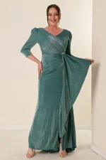 Robe grande taille à volants sur le devant, doublée et pailletée