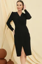 Robe portefeuille asymétrique à col asymétrique, ornée de perles et partiellement doublée