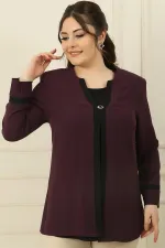 İçi Likralı Atlet Omuzlar Vatkalı Garnili Büyük Beden Krep Ceket 2'li Takım