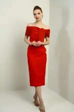 Robe midi en satin pour femme, col madon, doublure intégrée