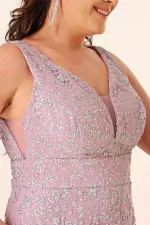 Front and Back V-Neck Lined Embellished Plus Size Long Mermaid Dress