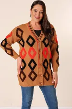 Oversize Havlu Baklava Desen Uzun Triko Hırka