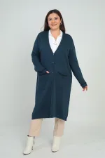 Gilet long en maille grande taille pour femme, avec poches et détails rayés