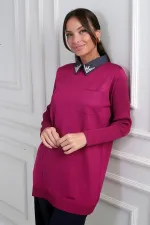 Chemisier tunique en maille à col chemise orné de pierres pour femme