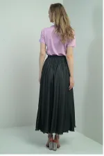 Women's Elastic Waist, Side Pockets, Fringed Hem, Slim Denim Long Skirt