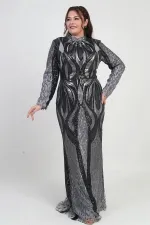 Robe longue doublée à col montant et ornée de sequins pour femme, grandes tailles