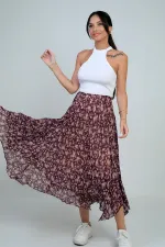 Jupe triangle midi fleurie doublée à taille élastique pour femme