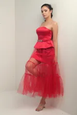 Jupe bustier en tulle pour femme, doublée de satin et avec ceinture