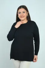 Kadın Tek Taraf Saç Örgülü Büyük Beden Likralı Tunik Bluz