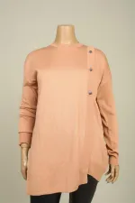 Kadın Yandan 3 Düğme Detaylı Uzun Kollu Büyük Beden Tunik Kazak