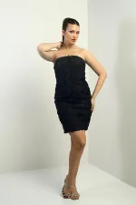 Women's Strapless 3D Floral Lined Plain Tight Short Dress