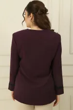 İçi Likralı Atlet Omuzlar Vatkalı Garnili Büyük Beden Krep Ceket 2'li Takım