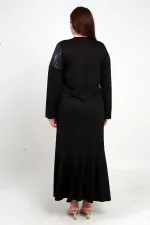 Robe longue grande taille pour femme avec épaules en cuir et jupe à volants