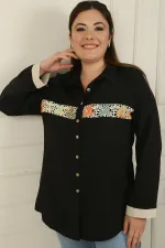 Floral Motif Knitted Plus Size Shirt