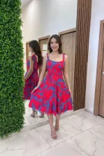 Women's Off-Shoulder Lined Batik Pattern Short Chiffon Dress