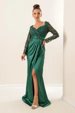 Double-Breasted, Waist Belted, Lined, Glitter Detailed Tulle Sleeveless Mini Satin Dress