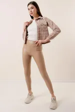 Leggings taille haute en cuir lycra surélevé