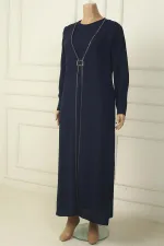 Robe longue en crêpe grande taille pour femme, avec poignets zippés, taille à boucle et ornements en pierre