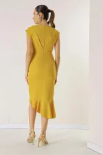 Double-Breasted, Flounced Front, Lined Crepe Dress