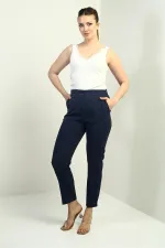 Pantalon slim à rayures verticales et taille élastique pour femme, avec poches