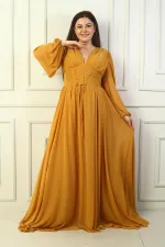 Front-lace, underwired, lined long chiffon dress