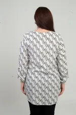 Chemise longue grande taille à col rond et manches repliées à motifs abstraits pour femme
