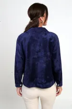 Women's Suede Coat with Pocket and Zipper Front