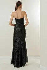 Robe longue à sequins, drapée sur le devant, sans bretelles et doublée