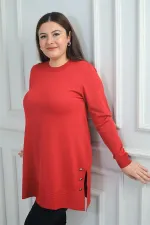 Blouse tunique tricotée grande taille pour femme, avec boutons et fentes latérales