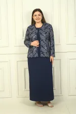 Robe longue à col perlé, ensemble deux pièces grande taille avec veste brodée de perles et de sequins, doublée.