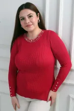 Chemisier grande taille pour femme avec col et manches ornés de perles et fentes latérales