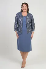 Ensemble 2 pièces pour femme, comprenant une veste en tulle ornée de sequins et de perles, une robe courte à manches demi-lune en crêpe doublée et un pantalon grande taille.