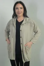 Cardigan festonné à capuche et poches boutonnées pour femme, grande taille
